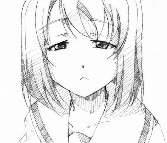 1girl, gofu, keiko, keiko_(minami-ke), minami-ke, monochrome, no_glasses, sketch