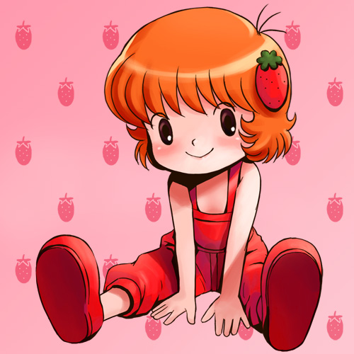 80s, button_nose, child, food, fruit, haruyama_kazunori, lowres, oldschool