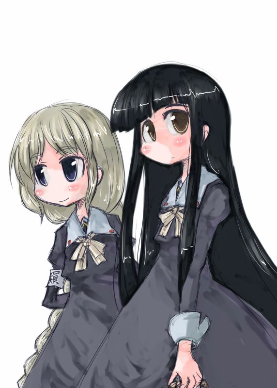 2girls, alternate_costume, black_hair, female, houraisan_kaguya, long_hair, multiple_girls, school_uniform