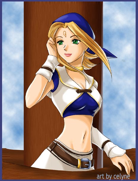 1girl, alternate_costume, blonde_hair, celyne, eternal_arcadia, facial_mark, fina, fina_(eternal_arcadia)