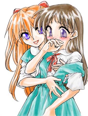 2girls, blush, breast_grab, breasts, genderswap, genderswap_(mtf), grabbing, ikari_shinji