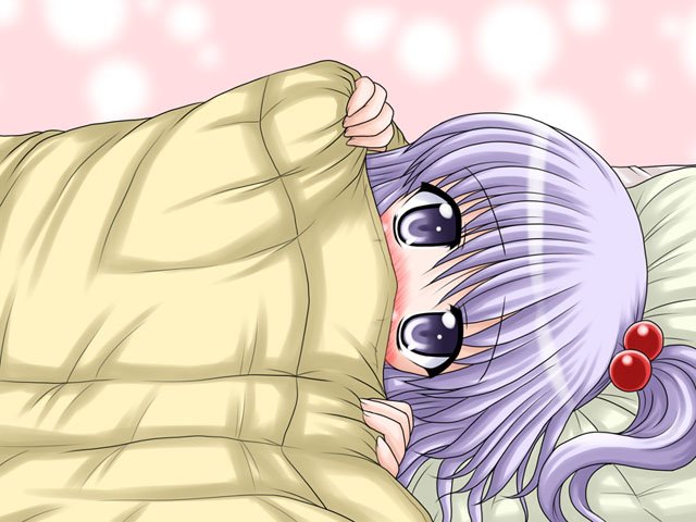 1girl, bed, blush, bococho, female, hair_bobbles, hair_ornament, mystic_square
