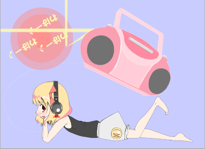 barefoot, blonde_hair, boombox, casual, feet, female, headphones, hyara