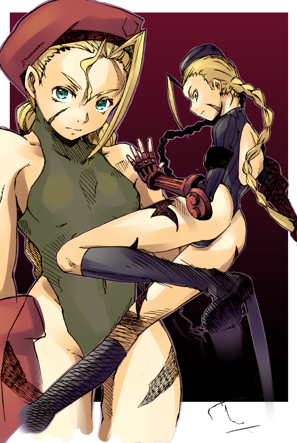 ass, beret, blonde_hair, braid, cammy_white, capcom, dual_persona, garrison_cap