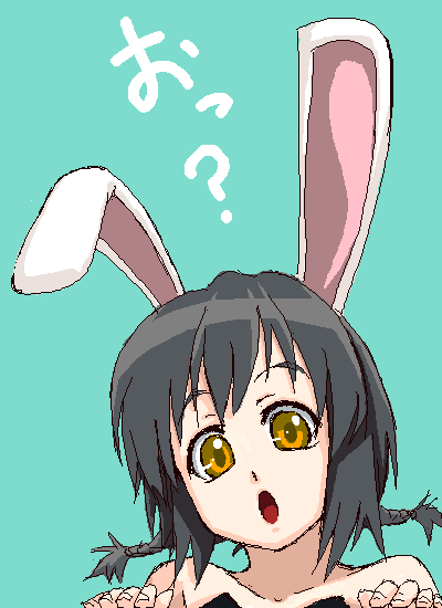 1girl, :o, animal_ears, bare_shoulders, black_hair, braid, collarbone, green_background