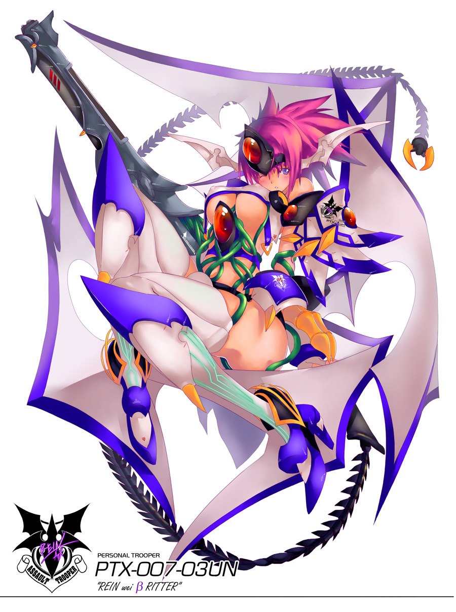 1girl, banpresto, breasts, cleavage, highres, ky, mecha_musume, pink_hair