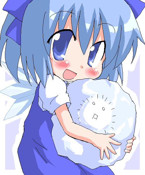 1girl, :d, aqua_background, blue_bow, blue_dress, blue_eyes, blue_hair, blush