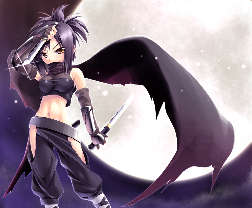 1girl, acquire, ayame, ayame_(tenchu), bare_shoulders, blade, elbow_gloves, from_software