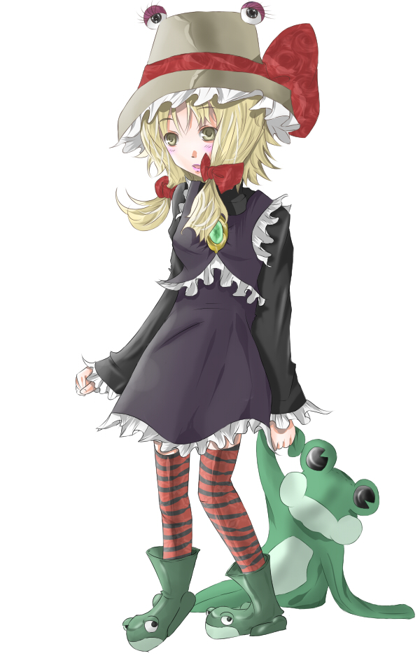 blonde_hair, boots, frills, frog, frogs, gothic_lolita, hat, lolita_fashion