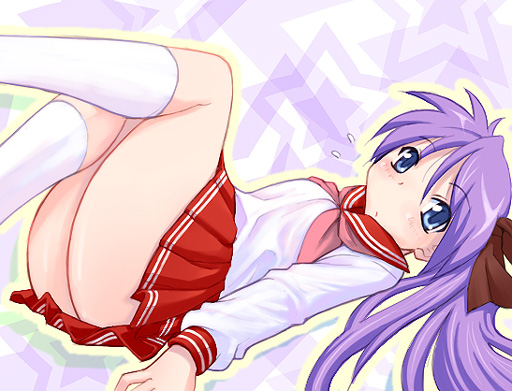 blue_eyes, hiiragi_kagami, hoshikuzu_junction, long_hair, lucky_star, lying, purple_hair, school_uniform, serafuku