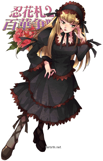 1girl, blonde_hair, dress, full_body, gothic, gothic_lolita, green_eyes, hairband
