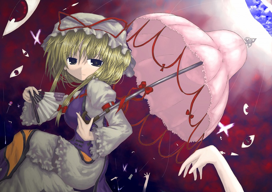 1girl, female, gap, kasema, kasema_yukinari, parasol, solo, touhou