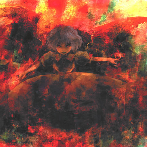 1girl, bat_wings, cowboy_shot, dark, dress, evil_smile, female, hayapi