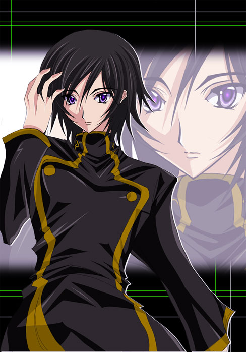1boy, adjusting_hair, black_hair, code_geass, hand_on_head, lelouch_lamperouge, male_focus, mura_(mapisha)