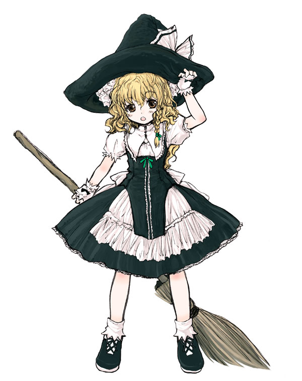 1girl, alternate_costume, blonde_hair, braid, broom, curiosities_of_lotus_asia, female, gloves