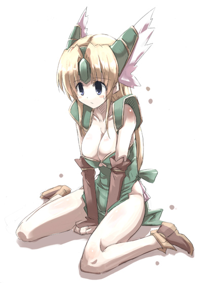 1girl, blonde_hair, breasts, cleavage, liese, long_hair, low-tied_long_hair, riesz
