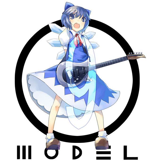 (9), 1girl, cirno, female, guitar, instrument, mikage_sekizai, p-model