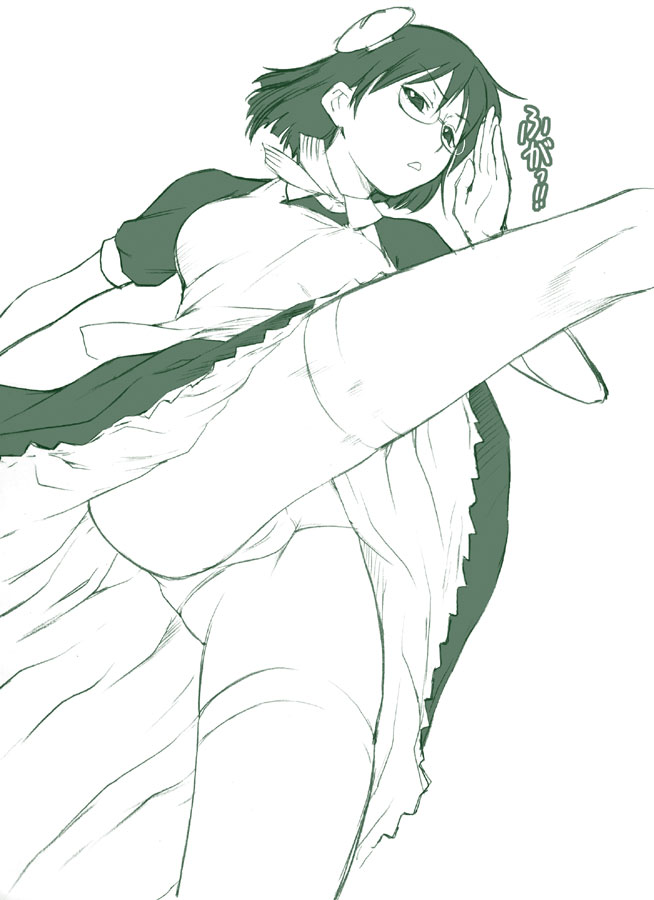 1girl, android, female, francisca, glasses, kaibutsu_oujo, kicking, kouda_tomohiro