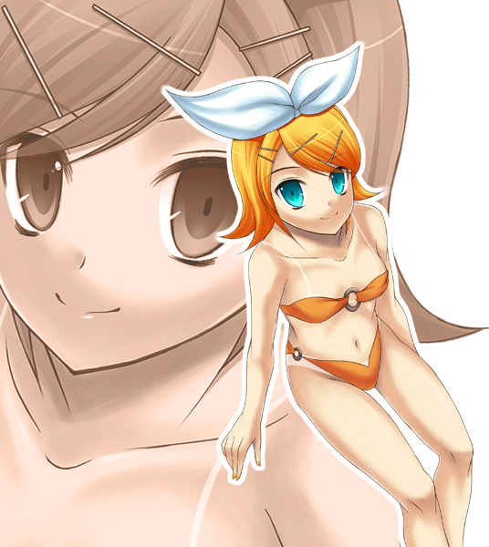 aqua_eyes, bikini, eko, kagamine_rin, orange_hair, swimsuit, vocaloid