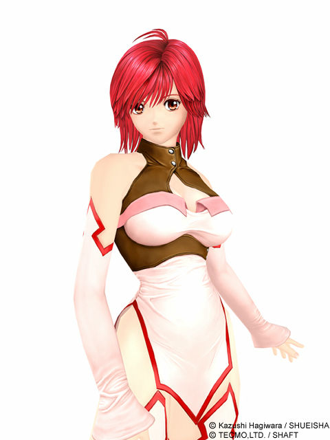 1girl, 3d, antenna_hair, bare_shoulders, bastard!!, bastard_online, breasts, cleavage, cleavage_cutout, detached_sleeves, mmorpg, official_art, orange_eyes, pelvic_curtain, redhead, short_hair, solo, tia_noto_yoko