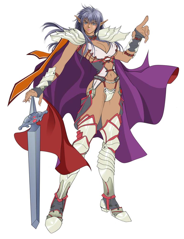 1girl, armor, arshes_nei, bastard!!, bastard_online, boots, breasts, cape