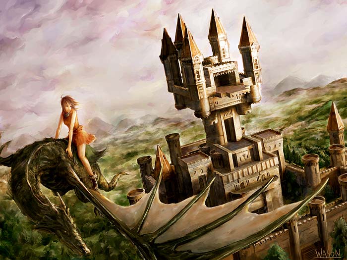 brown_eyes, brown_hair, castle, dragon, final_fantasy, final_fantasy_v, hiryu, lenna_charlotte_tycoon