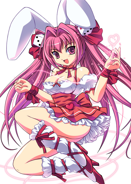 1girl, animal_ears, ass, bow, breasts, cleavage, di_gi_charat, dice