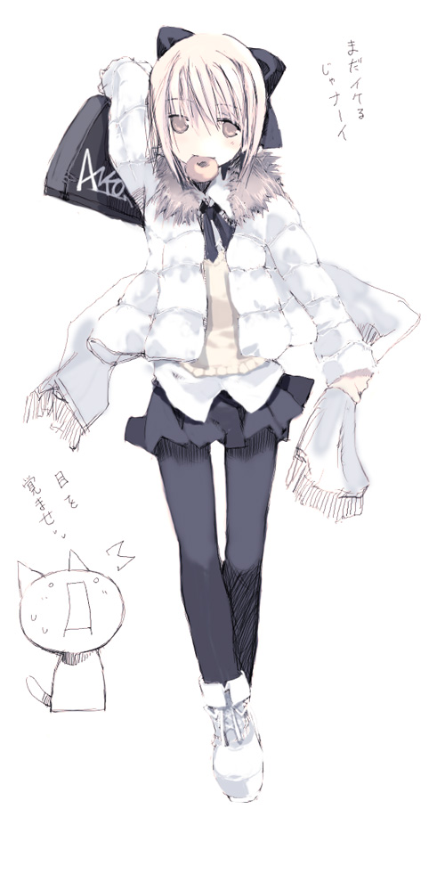 1girl, blonde_hair, bow, cat, ganges_gawa, ganges_river, giko, hair_ribbon