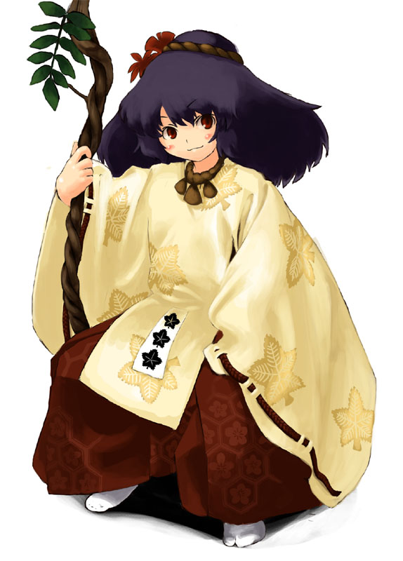 1girl, branch, female, full_body, hakama, holding, inuinu_(project_october), japanese_clothes