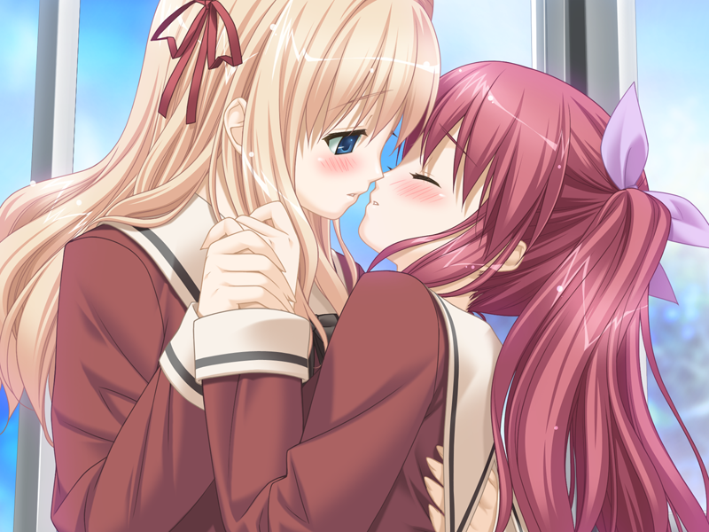 2girls, blonde_hair, blue_eyes, blush, closed_eyes, couple, fuguriya, game_cg