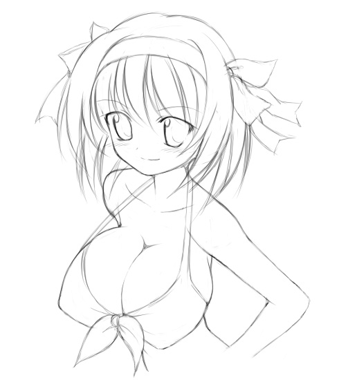 1girl, bikini, breasts, cleavage, huge_breasts, large_breasts, miyata_gakuman, monochrome