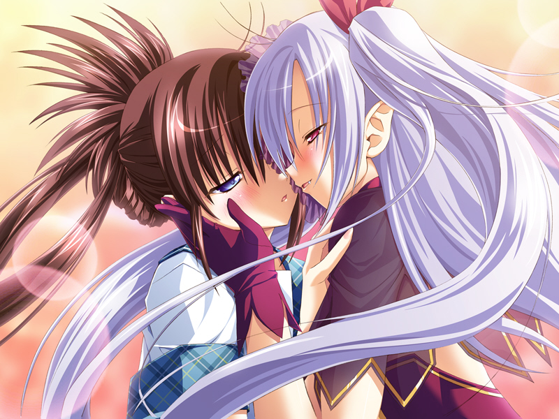 2girls, chu_x_chu_idol, chuchu_astram, fang, fangs, game_cg, gloves, kiss