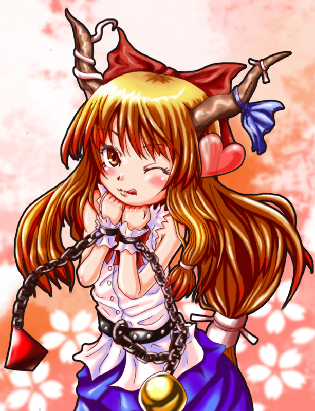 blonde_hair, chains, heart, horns, ibuki_suika, kakkodan, long_hair, orange_hair