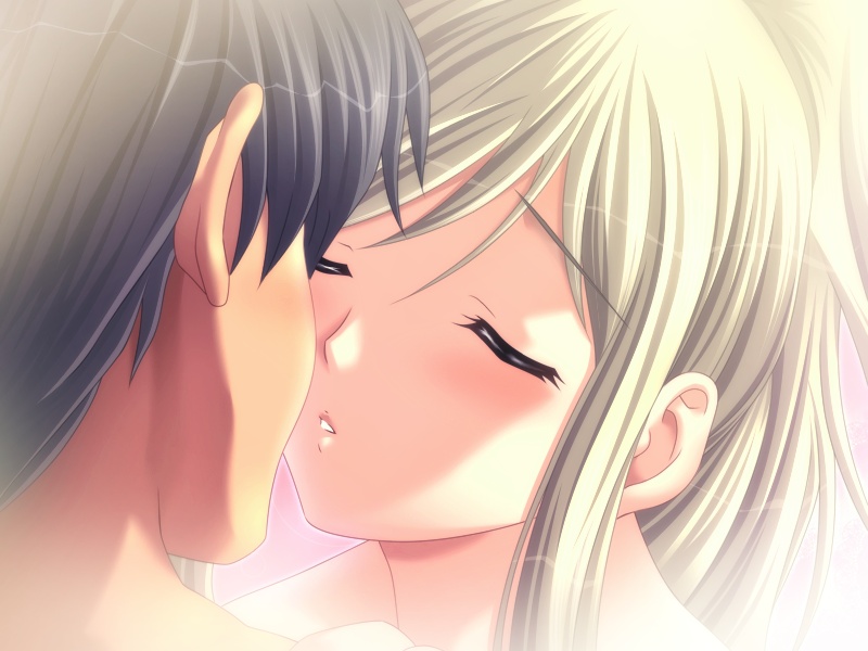 1boy, 1girl, black_hair, blonde_hair, blush, close-up, closed_eyes, couple