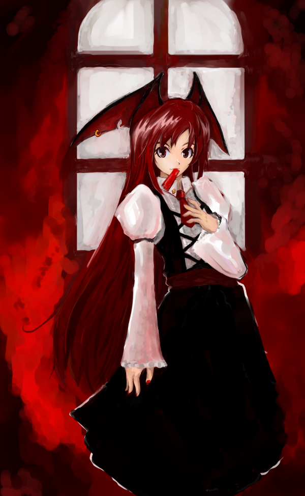 1girl, adapted_costume, arm_garter, bat_wings, dress_shirt, female, haru, haru_(fujinomori)