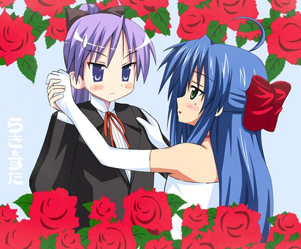 2girls, ahoge, alternate_hairstyle, bare_shoulders, bride, dress, elbow_gloves, formal