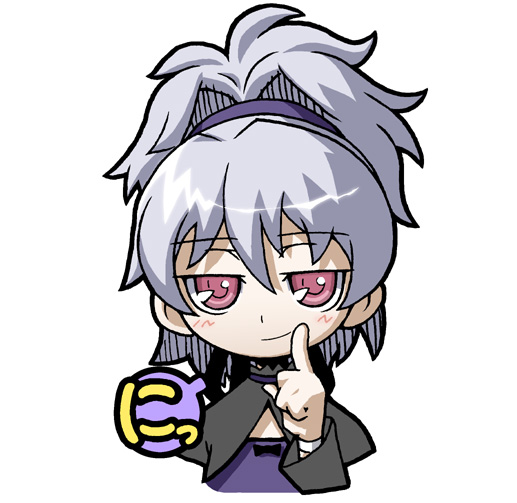 1girl, chibi, darker_than_black, dress, female, fingersmile, grey_hair, long_sleeves