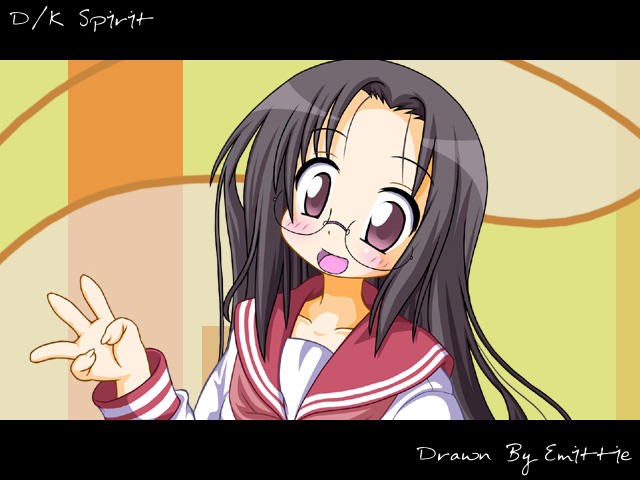 1girl, black_hair, glasses, long_hair, lucky_star, motteke!_serafuku, school_uniform, serafuku
