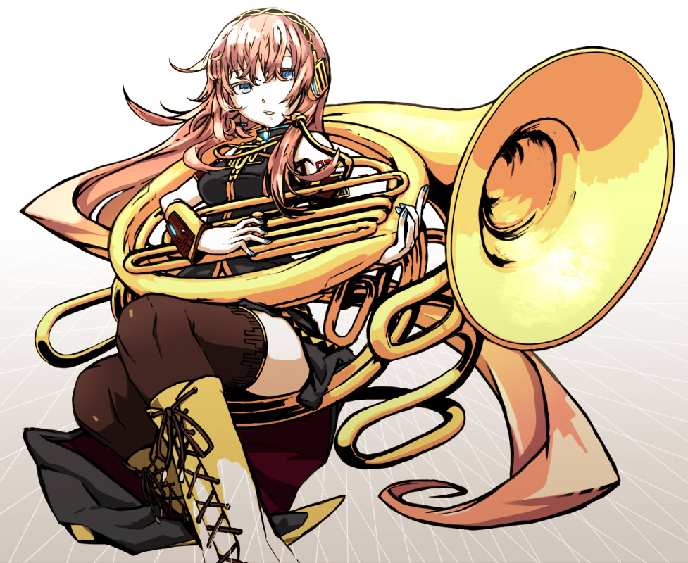 blue_eyes, instrument, kawazu, megurine_luka, pink_hair, sousaphone, thigh-highs, thighhighs, tuba, vocaloid