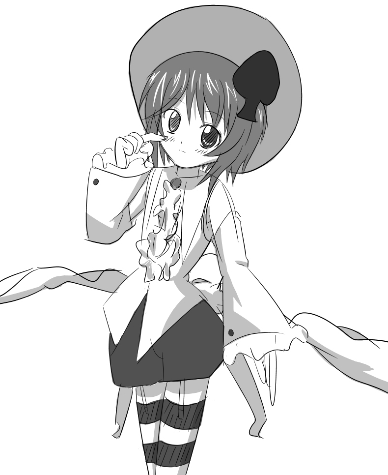 1girl, amulet_spade, amulet_spade_(cosplay), cosplay, creator_connection, hinamori_amu, hinamori_amu_(cosplay), magical_girl, monochrome, parody, rozen_maiden, shugo_chara!, solo, souseiseki, spade, thigh-highs