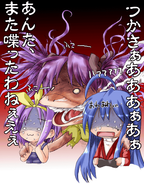 3girls, :3, hiiragi_kagami, hiiragi_tsukasa, izumi_konata, lucky_star, multiple_girls, o_o