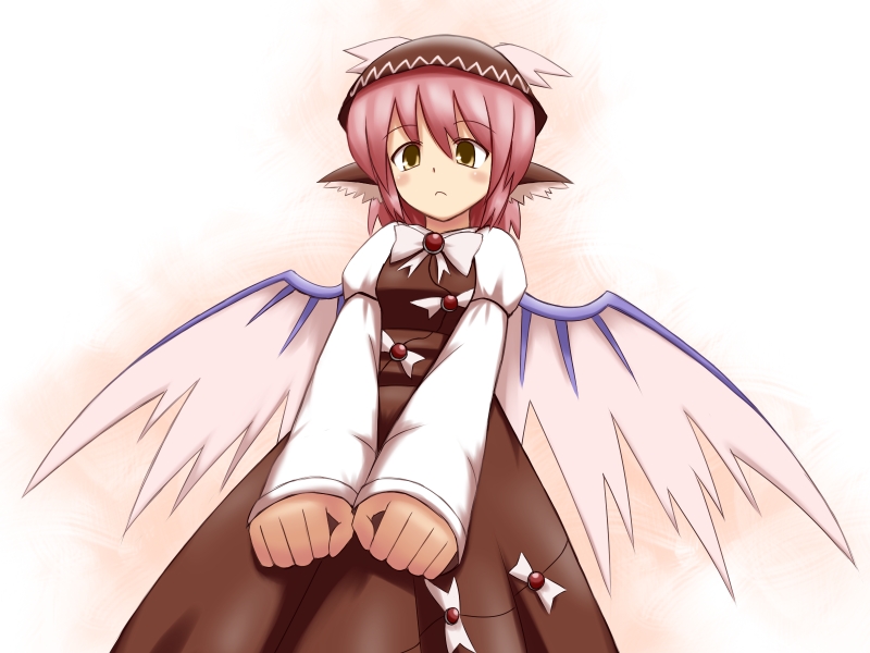 brown_eyes, clenched_hands, hat, mystia_lorelei, phantom2071, pink_hair, short_hair, solo