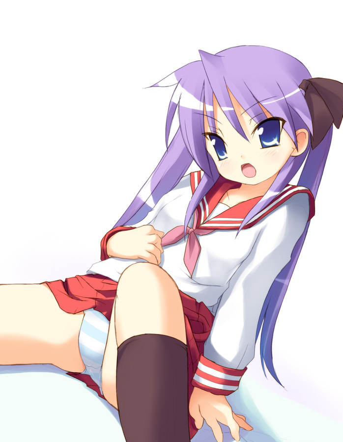 blue_eyes, blue_hair, hiiragi_kagami, lucky_star, panties, safi, school_uniform, serafuku