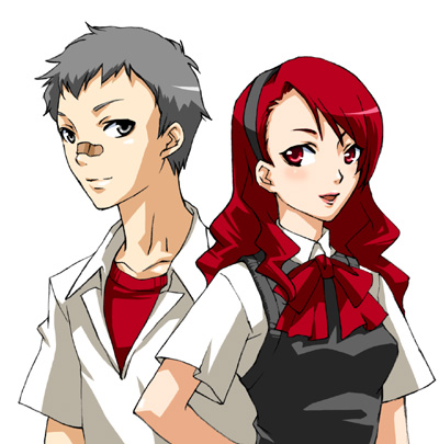 kirijou_mitsuru, kotobuki_toro, lowres, persona, persona_3, red_hair, redhead, sanada_akihiko