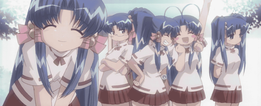 5girls, :d, ^_^, akasaka_saki, animated, animated_gif, antenna_hair, aoba_kozue