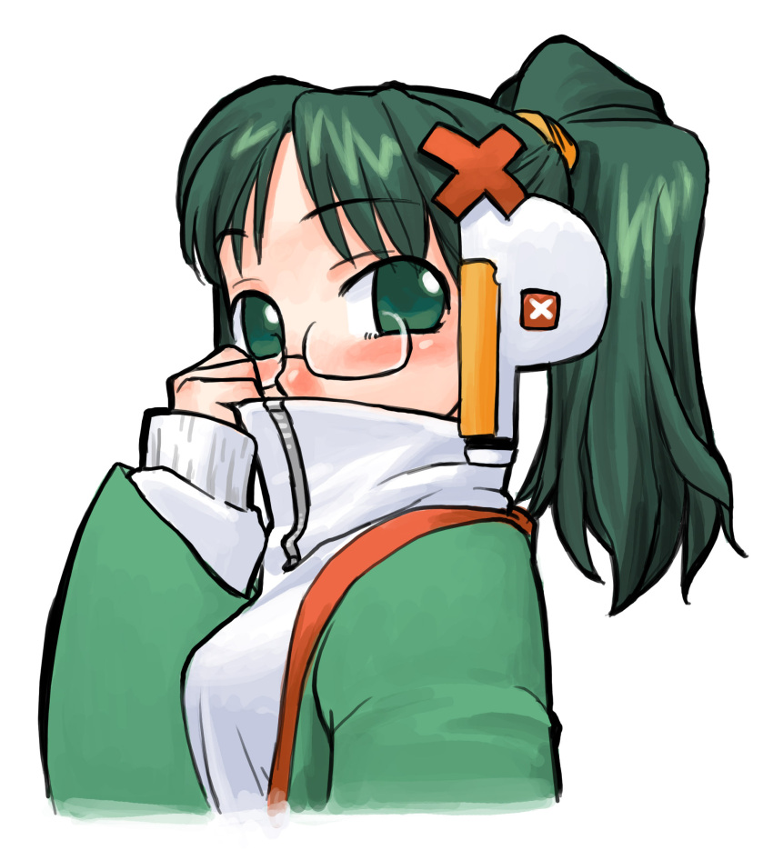 1girl, glasses, green_eyes, green_hair, highres, hirai_yukio, homeko, os-tan