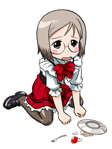 1girl, accident, bandabekken, blush, bronze_parrot, child, glasses, ichigo_mashimaro