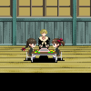>_<, 3girls, 90s, ?, age_difference, animated, animated_gif, arms_up