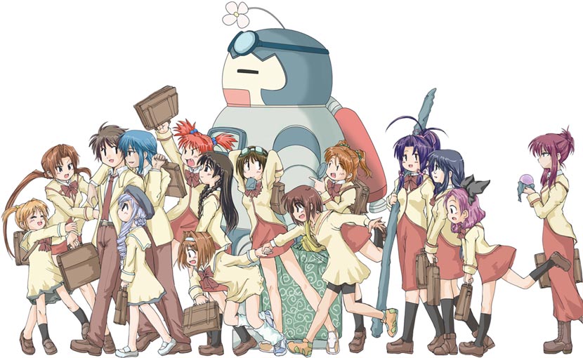 00s, 2boys, 6+girls, ^_^, ahoge, akio, angry, aria_(sister_princess)