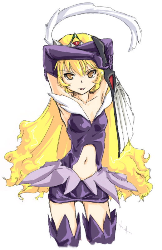 1girl, 90s, akiyama_nenehisa, amano_misao_(pretty_sammy), armpits, blonde_hair, boots, breasts